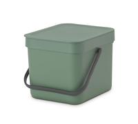 Brabantia Poubelle Sort & Go 6L (Vert Foncé) - Système de tri des déchets avec poignée de transport, couvercle amovible et à ouverture permanente - Poubelle cuisine à nettoyage facile sans rebords