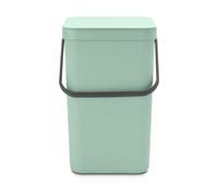 Brabantia Poubelle Sort & Go 16L (Gris clair) - Système de tri des déchets avec poignée de transport, couvercle amovible et à ouverture permanente - Poubelle cuisine à nettoyage facile sans rebords