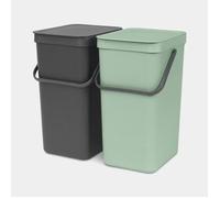 BRABANTIA Poubelle Waste Bin Sort & Go 2 x 16 L - Jade Green & Dark Grey