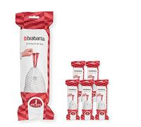 Brabantia Sacs Poubelle Perfect Fit, Code J/20-25L, Blanc, 120 Sacs | Sac ultra-résistant, Poignées coulissantes, remplacement de sac simplifié, Blanc à poignées vertes, Lot de 6 rouleaux