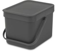 Brabantia Poubelle Sort & Go 6L – Tri des déchets, poignée, couvercle amovible, Gris foncé