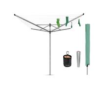 Brabantia - Séchoir Lift-O-Matic - Etendoir Linge Extérieur - Antidérapantes - Résistantes aux UV, 50m - Rotation Fluide - Pratique - Douille en Métal à Planter Dans le Sol - Gris Métallique - ø 295cm