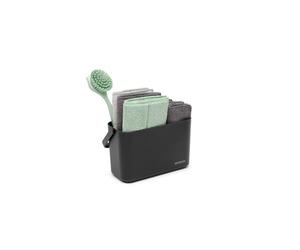 Brabantia Set de nettoyage SinkSide - 8 pièces - Dark Grey | Caddy avec poignée, lingettes microfibres, chiffons, brosse à vaisselle, raclette | Solution complète pour évier | Organiseur d’évier