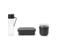 Brabantia Kit Pause‑Déjeuner Make & Take – 2 pièces: gourde filtrée 0,5L & boîte étanche – Gris foncé