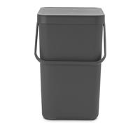 Brabantia Poubelle Sort & Go 25L (Gris Foncé) - Système de tri des déchets avec poignée de transport, couvercle amovible et à ouverture permanente - Poubelle cuisine à nettoyage facile sans rebords