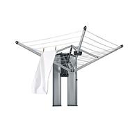 Brabantia WallFix, Étendoir Mural Pliable, Argent, 184x182cm | Séchoir parapluie extérieur rotatif, 24m de Corde à linge antidérapantes, Résiste aux UV, Facile à installer, Housse incluse
