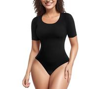 BRABIC Body débardeur gainant sans manches sans couture pour femme pour contrôle du ventre, Manches courtes noires, Large