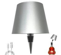 Brabola Lampe de bouteille de vin sans fil, rechargeable, contrôle tactile, 3 couleurs, intensité variable, pour restaurant, maison, bar, bureau, Noël (argent, 1 pièce