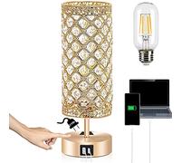 Brabola Lampe de table en cristal doré, lampe de chevet, lampe de bureau, lampe de chevet à contrôle tactile, veilleuse pour décoration de chambre à coucher de femmes, lampes brillantes avec 4 ports