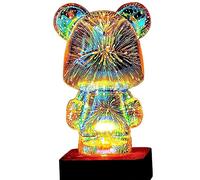 Brabola Lampe Ours Feu d'Artifice 3D, Lampe Ours Scintillante Lampe de Chevet de Table Jolie Veilleuse à Changement de Couleur LED Lampe de Bureau Lampe de Chambre Table de Nuit Projecteur Déco pour