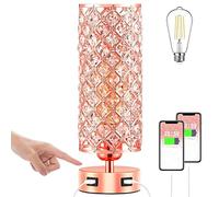 Brabola Rose lampe de table en or rose chevet tactile lampe de table décoration de chambre girly clignotant lampe de nuit 2 ports USB table de chevet avec ampoule pour la maison Bureau