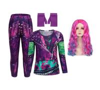 BRABOSTON Costume Descendant Mal pour enfants filles Mal Evies chemise pantalon perruques avec gants Cosplay Halloween Costumes