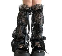 BRABOSTON Jambières en dentelle intégrale pour femme avec motif étoiles, couvre-jambes en maille transparente avec sangles à nouer pour les fêtes et le quotidien, Couvre-jambes Bstyle BL, taille