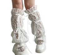 BRABOSTON Jambières en dentelle intégrale pour femme avec motif étoiles, couvre-jambes en maille transparente avec sangles à nouer pour les fêtes et le quotidien, Couvre-jambes Bstyle Wh, taille