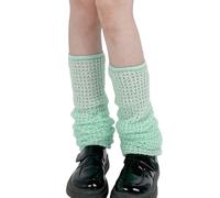 BRABOSTON Jambières esthétiques de couleur unie pour femme - En maille gaufrée - Sans pieds - Longues chaussettes de rue extensibles, Vert, taille unique