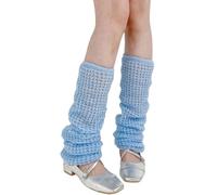 BRABOSTON Jambières esthétiques de couleur unie pour femme - En maille gaufrée - Sans pieds - Longues chaussettes de rue extensibles, bleu, taille unique
