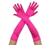 BRABOSTON Lot de 2 gants de mariage longueur bras en maille strass pour spectacles sur scène et fêtes Style rétro soirée, rose rouge, taille unique