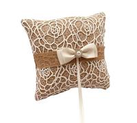 BRABOSTON Oreiller élégant en dentelle et toile de jute pour alliances et décorations de cérémonie de mariage