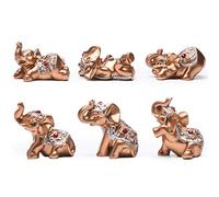 BRABUD BS123 Lot de 6 Petites Statues d'éléphants en résine dorée pour décoration d'intérieur