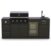 Brabura Cuisine extérieure inox noir : grill gaz 15 kW, frigo, évier - Lite 400 - 30115