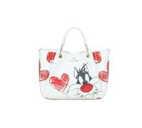 Braccialini Amy Lt Sac à main de taille moyenne avec doubles poignées, équipé de panneaux latéraux avec coutures transversales qui permettent l'élargissement. Fabriqué en simili cuir blanc, il est