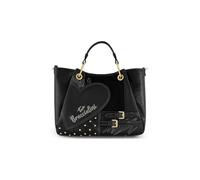 Braccialini Amy Patchwork Sac à main moyen Amy Patchwork dans une version sophistiquée Total Black, ornée de surpiqûres contrastées, de détails effet daim et de micro-rivets lumineux. Le maxi