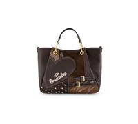 Braccialini Amy Patchwork Sac à main moyen Amy Patchwork dans une version sophistiquée Total Black, ornée de surpiqûres contrastées, de détails effet daim et de micro-rivets lumineux. Le maxi, marron