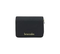 Braccialini Basic Petit portefeuille en cuir de couleur paltino avec logo en relief doré., Noir , Taglia Unica, Décontracté