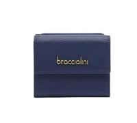 Braccialini Basic Portefeuille modèle continental petit, en cuir de couleur or avec logo en relief doré., bleu, Taglia Unica, Décontracté