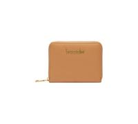 Braccialini Basic Portefeuille modèle zip around mini en cuir de couleur or, avec logo doré à l'avant. Une poche intérieure zippée pour la pièce.