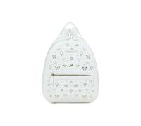 Braccialini Beth Strass Sac à dos de couleur biscuit avec bretelles réglables pour plus de confort et de polyvalence. Le design est orné d'une émeute de clous dorés représentant des cœurs, Blanc