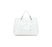 Braccialini Beth Strass Sac à main de grande taille en couleur biscuit, avec doubles poignées et bandoulière amovible et réglable pour une double portabilité. À l'intérieur, une pochette, Blanc