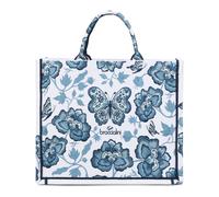Braccialini Queen Sac à main de grande taille, fabriqué en tissu avec double poignée et bandoulière réglable et amovible pour une double portabilité. La broderie, élégante et scénographique, oui, bleu