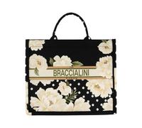 Braccialini Grand sac à main Queen fabriqué en tissu avec double poignée et bandoulière réglable et amovible pour une double portabilité. L'imprimé se distingue par son raffinement, Noir , Taglia