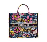 Braccialini Grand sac à main Queen fabriqué en tissu avec double poignée et bandoulière réglable et amovible pour une double portabilité. L'imprimé se distingue par son raffinement, multicolore