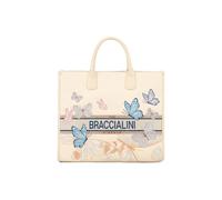 Braccialini Jacquard Sac à main en tissu brodé avec doubles poignées et bandoulière réglable et amovible, parfait pour une double portabilité. Protagonistes de cette saison sont les papillons, beige