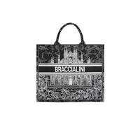 Braccialini Queen Sac à main de grande taille avec double poignée, fabriqué en tissu avec broderies exclusives et motifs floraux colorés et logo brodé, Milan, Taille unique