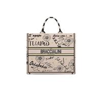 Braccialini Queen Sac à main de grande taille avec double poignée, fabriqué en tissu avec broderies exclusives et motifs floraux colorés et logo brodé, Love, Taille unique