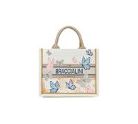 Braccialini Queen Sac à main de taille moyenne, fabriqué en tissu avec double poignée et bandoulière réglable et amovible pour une double portabilité. La broderie, élégante et scénographique, beige