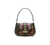 Braccialini Rock Sac hobo en simili cuir noir, décoré d'une combinaison vibrante de clous dorés, inserts animaux effet cheval et appliques florales raffinées brodées sur les tons rouges, Noir , Taille