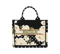 Braccialini Petit sac à main Queen en tissu avec double anse, bandoulière réglable et amovible pour deux façons de le porter. L'imprimé se distingue par un motif décoratif raffiné, Noir