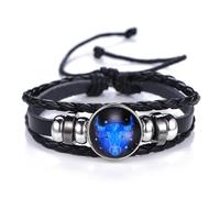 Bracelet 12 Constellations Pour Femmes Hommes, Bracelet D'Astrologie D'Horoscope En Cuir De Pierres Précieuses Du Temps Avec Signe Du Zodiaque Punk Rétro Nouveaux Bijoux Cadeaux D'Amoureux De Coupl