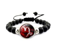 Bracelet 12 Constellations Pour Femmes Hommes, Bracelet Zodiaque Ajustable En Perles Noires Avec Pierres Précieuses Du Temps, Bracelet D'Astrologie Horoscope Avec Signe Du Zodiaque Cadeaux De Couple