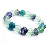 Bracelet 12mm Naturel Fluorite Fluorite Pierre Précieuse Cristal Perle Ronde Bracelet Extensible Femme Dame AAA (Color : As Shown)