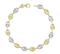 Bracelet 2 Ors - Or Bicolore - Maille Grain de Café Jaune et Blanc - Femme