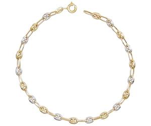 Bracelet 2 Ors - Or Bicolore - Maille Grain de Café Jaune et Blanc - Femme