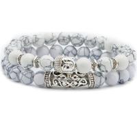 bracelet 2 pièces avec tête de Bouddha, pierre naturelle, femmes hommes, J0252 Blanc