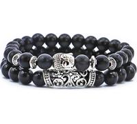 bracelet 2 pièces avec tête de Bouddha, pierre naturelle, femmes hommes, J0252 Noir