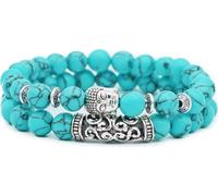 bracelet 2 pièces avec tête de Bouddha, pierre naturelle, femmes hommes, J0252 turquoise