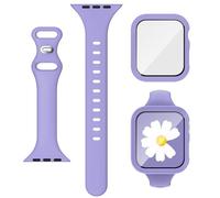 Bracelet 3 en 1 pour Apple Watch mince de 44 mm avec étui et protecteur d'écran, bracelet de sport fin en silicone et coque avec verre trempé 9H pour iWatch Series SE SE2 9 8 7 6 5 4 pour femme Violet